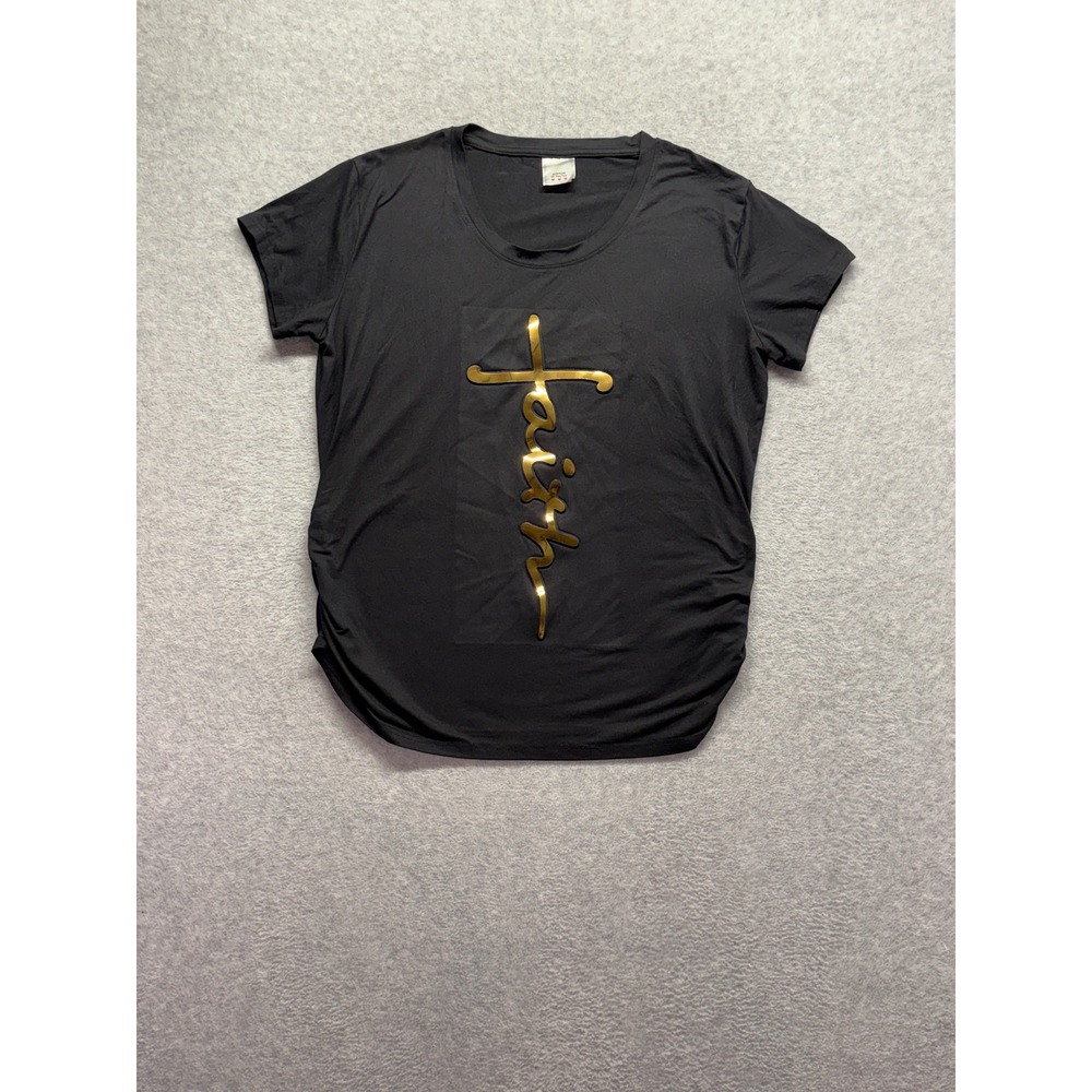 Fashion of New York Black Gold Faith Graphic Ruched Side Tee Shirt 3X